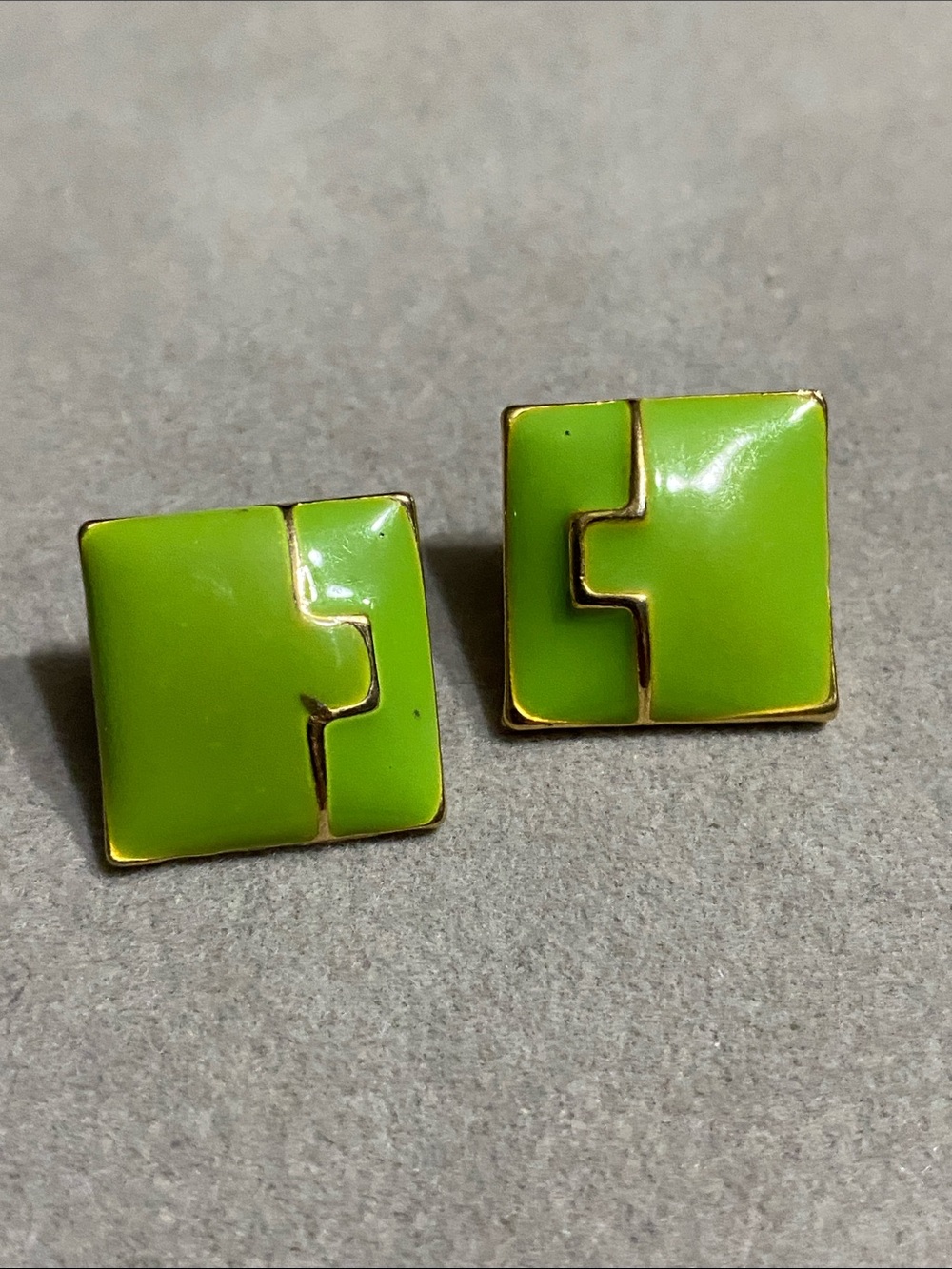 VTG Green Enamel Square Stud Earrings